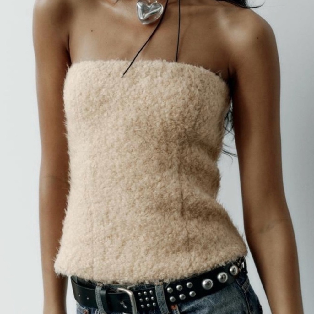 NWT - Zara Cozy Cream Textured Teddy Bear Tube Top